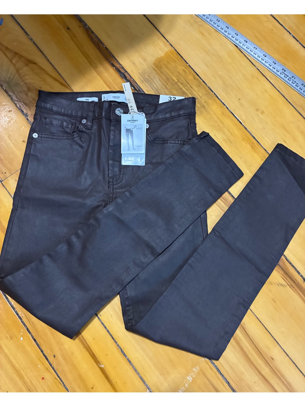 Mango NWT Coated Skinny Jeans Mid Waist Cropped Length